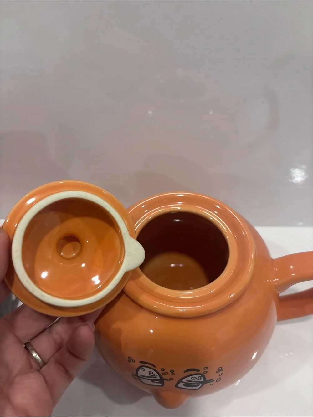 Vintage expression Orange Ceramic Teapot with Face Design w original box